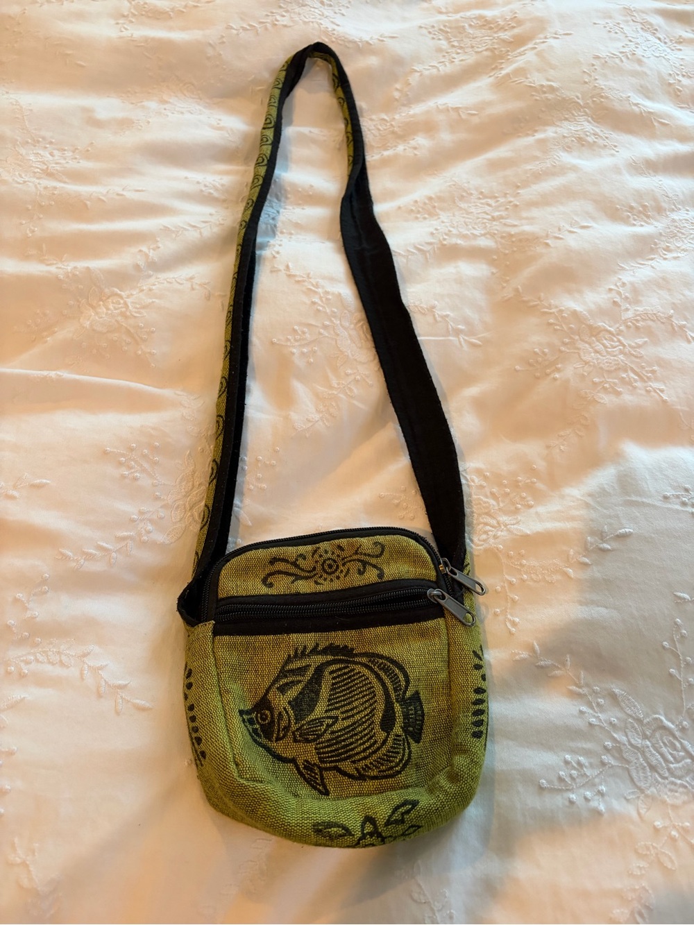 Green Canvas Fish Crossbody Bag